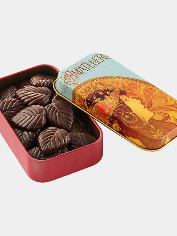 Hojas de Chocolate 70% Cacao Lata 30g