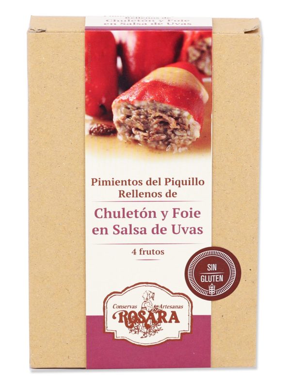 Pimientos rellenos de chuletón y foie en salsa de uvas. La Rosara