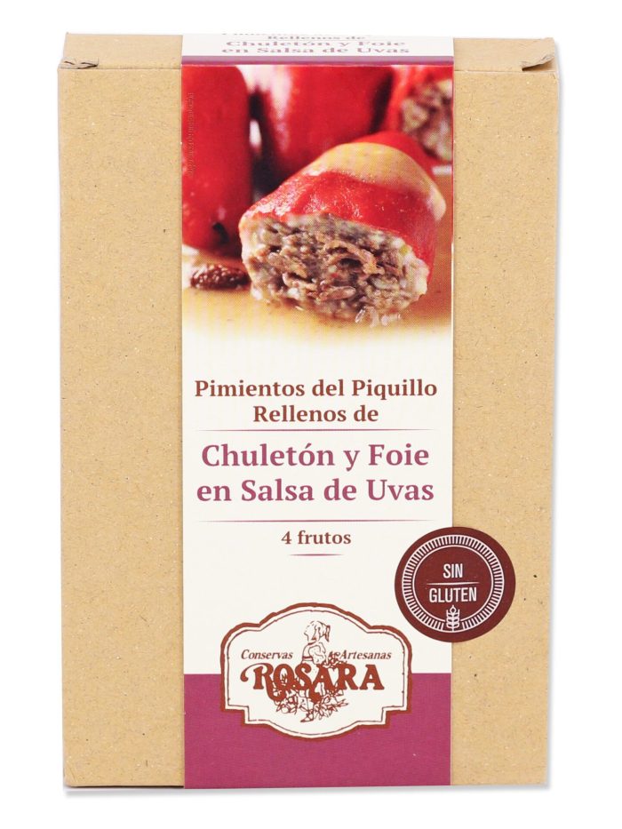 Pimientos rellenos de chuletón y foie en salsa de uvas. La Rosara
