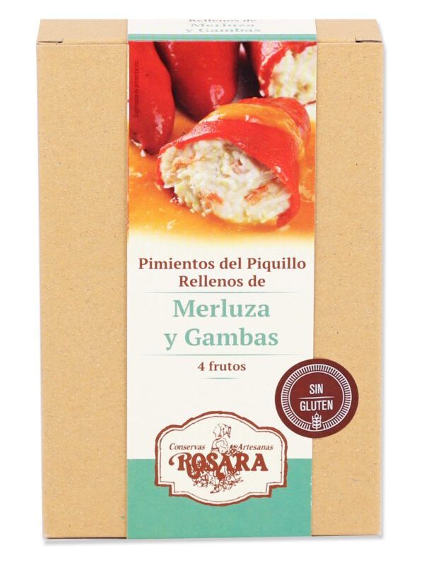Pimientos del Piquillo rellenos de Merluza y Gambas 4 frutos. La Rosara
