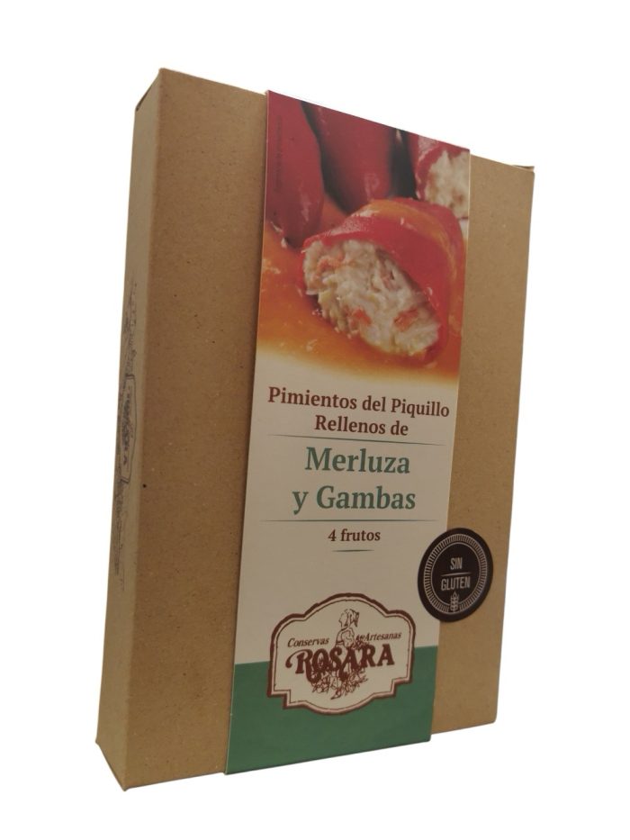 Pimientos del Piquillo rellenos de Merluza y Gambas. La Rosara